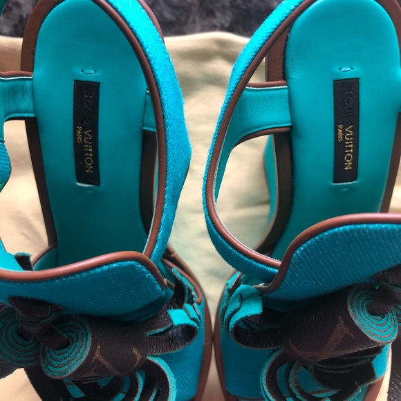 Louis Vuitton Turquoise Destination Wedges 36 New - Picture 5 of 8
